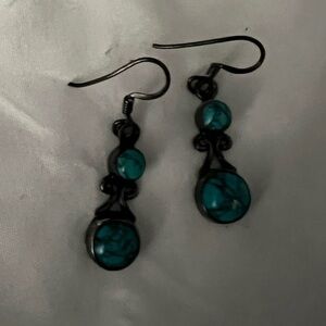 Petite Vintage Turquoise and silver Dangle Earrings